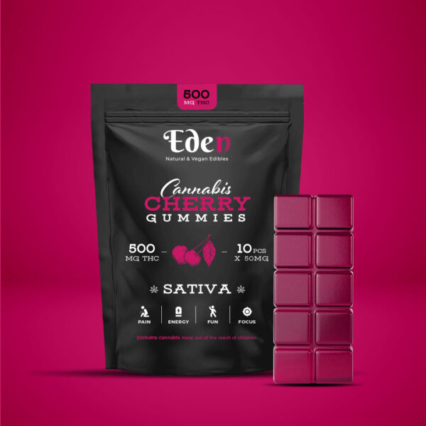 500mg THC Gummies Sativa Cherry - Energizing Cannabis Edibles