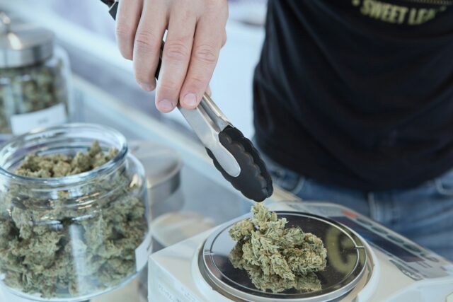 Weed online kaufen Berlin – frische Cannabisblüten in hoher Qualität auf einem Holztisch.